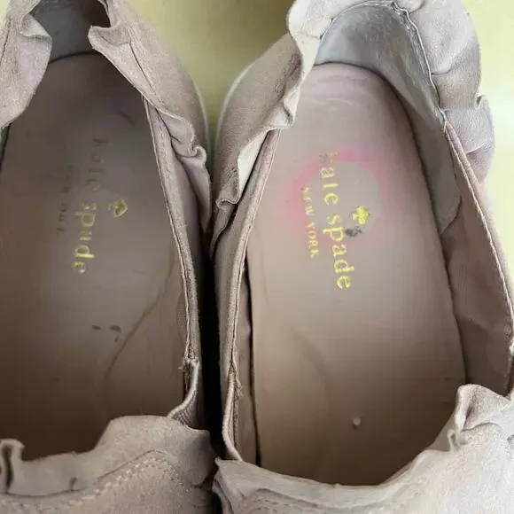 Kate Spade Lillie Pink Suede Ruffle Slip-On Sneakers Leather Upper Size 8.5 - Picture 13 of 14